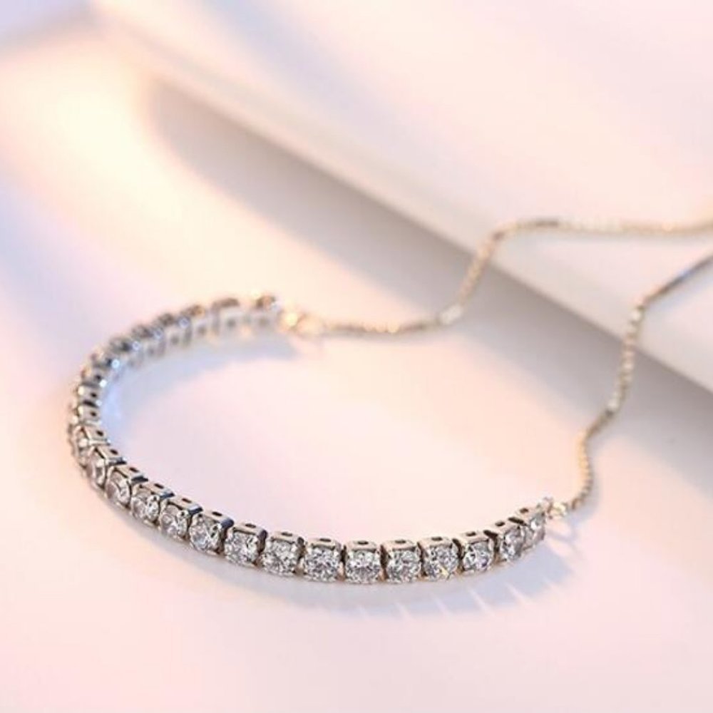925 Sterling Silver Diamond Tennis Net Bracelet